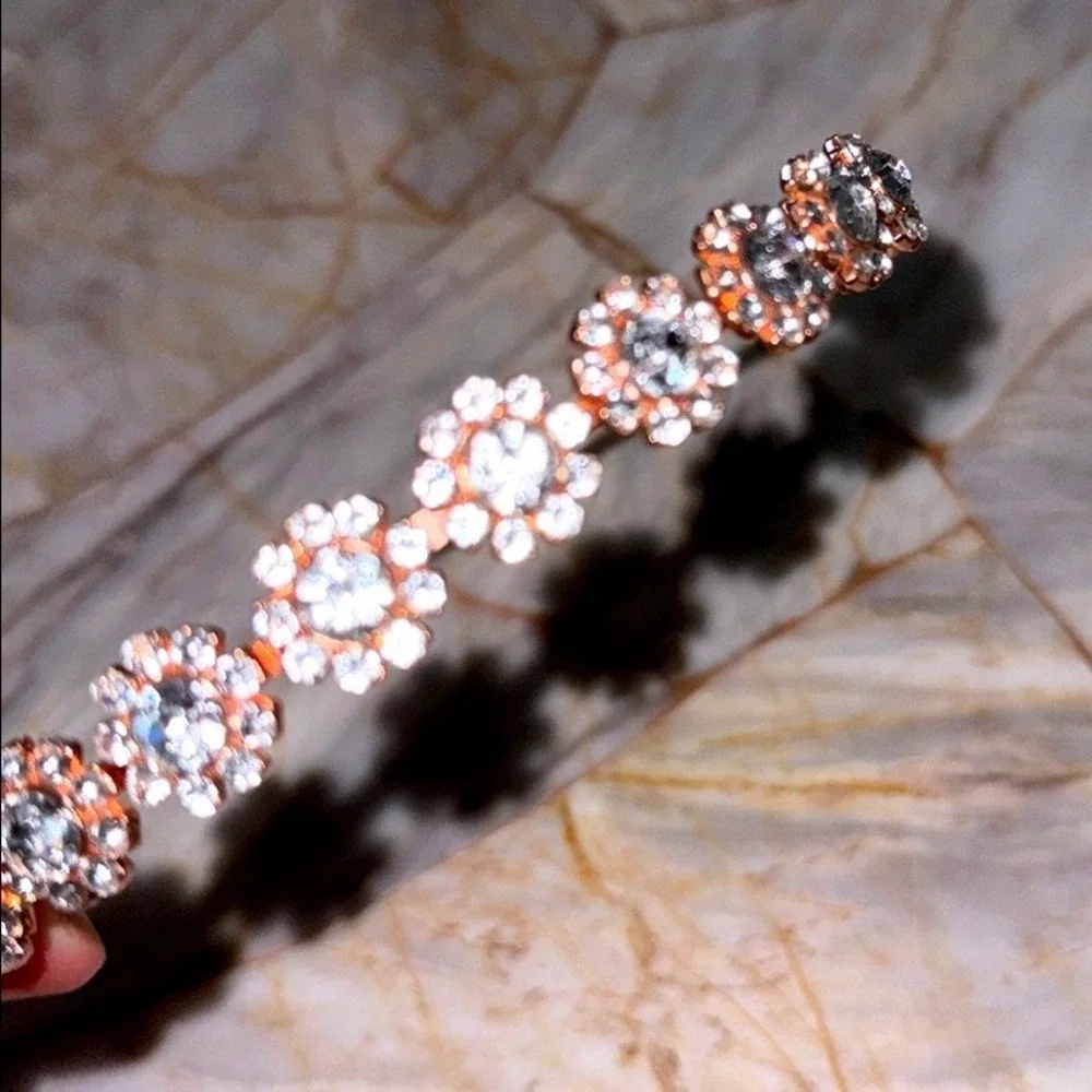 Rose‎ Gold Crystal Flower Headband Bridal Prom Floral Hair Accessory